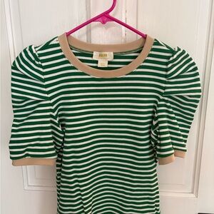 Anthropologie Green and Cream Puffy Sleeve Top. Size S.